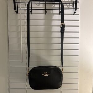 Coach Black Pebbled Genuine Leather Crossbody Zipper Purse with Gold Hardware